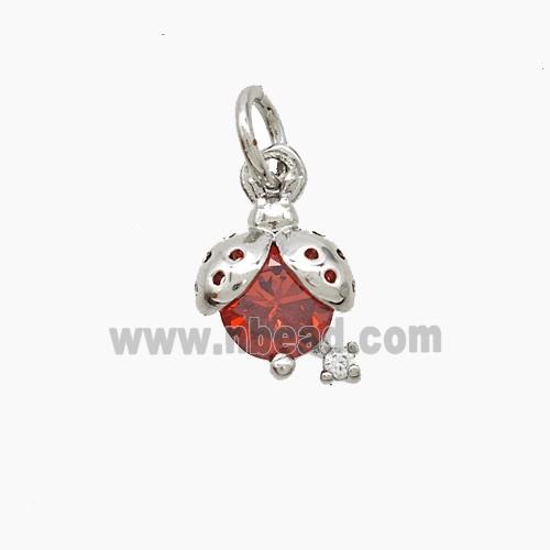 Copper Ladybug Pendant Pave Crystal Glass Platinum Plated