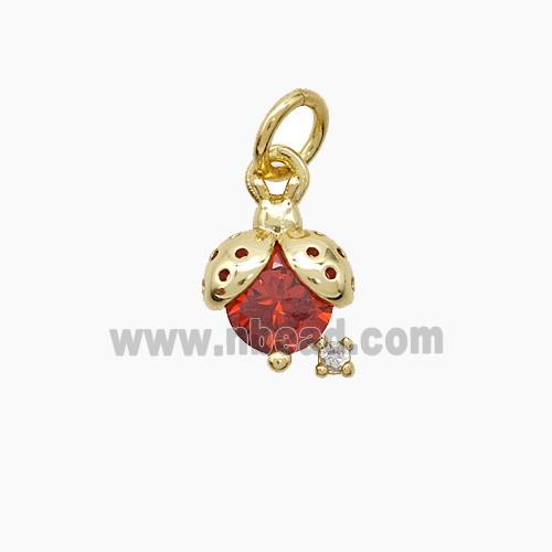 Copper Ladybug Pendant Pave Crystal Glass Gold Plated