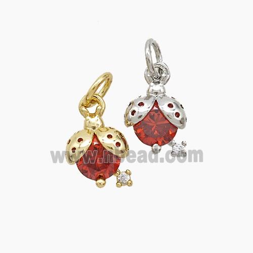 Copper Ladybug Pendant Pave Crystal Glass Mixed