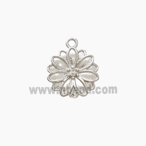 Copper Daisy Pendant Pave Zirconia Flower Platinum Plated