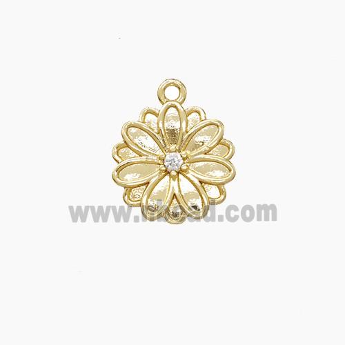 Copper Daisy Pendant Pave Zirconia Flower Gold Plated