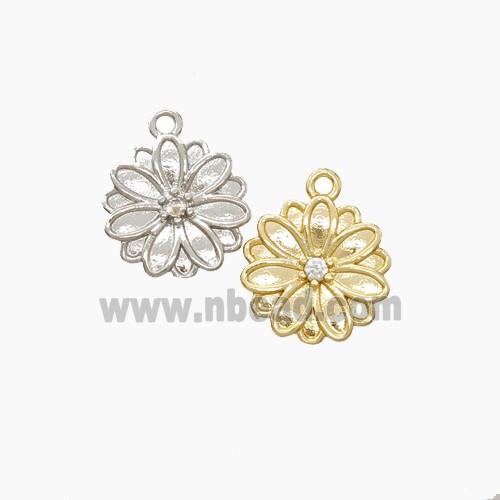 Copper Daisy Pendant Pave Zirconia Flower Mixed