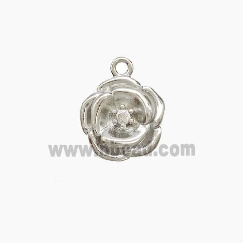 Copper Flower Pendant Pave Zirconia Platinum Plated