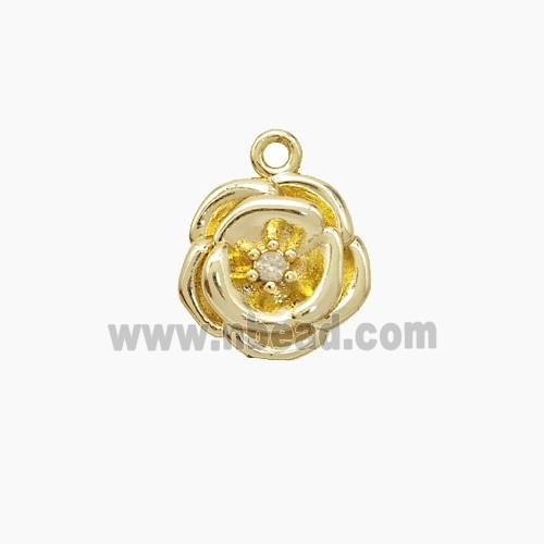 Copper Flower Pendant Pave Zirconia Gold Plated