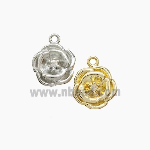 Copper Flower Pendant Pave Zirconia Mixed