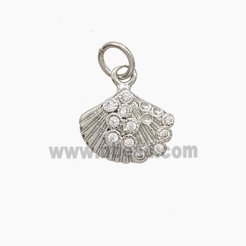 Copper Scallop Shell Pendant Pave Zirconia Platinum Plated