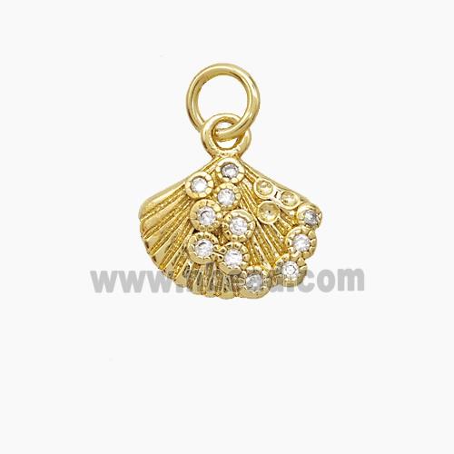 Copper Scallop Shell Pendant Pave Zirconia Gold Plated