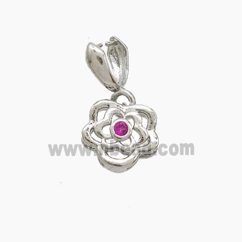 Copper Flower Pendant Pave Zirconia Platinum Plated