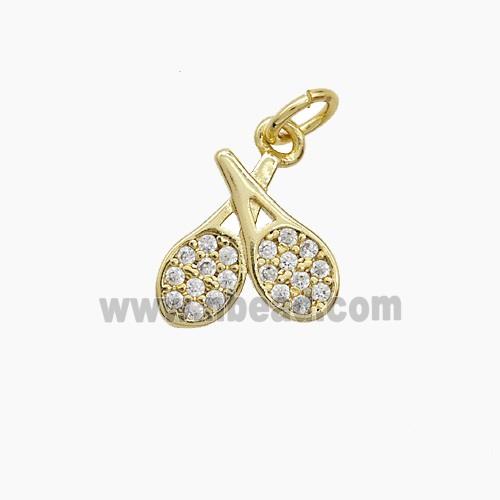 Copper Tennis Racket Pendant Pave Zirconia Sports Gold Plated