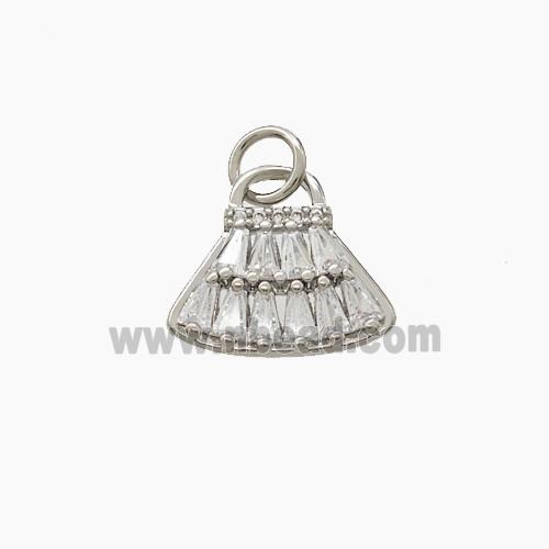 Copper Handbag Pendant Pave Zirconia Platinum Plated