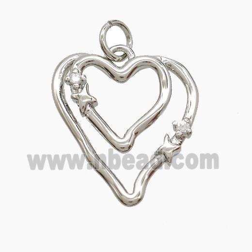 Copper Heart Pendant Pave Zirconia Double Platinum Plated