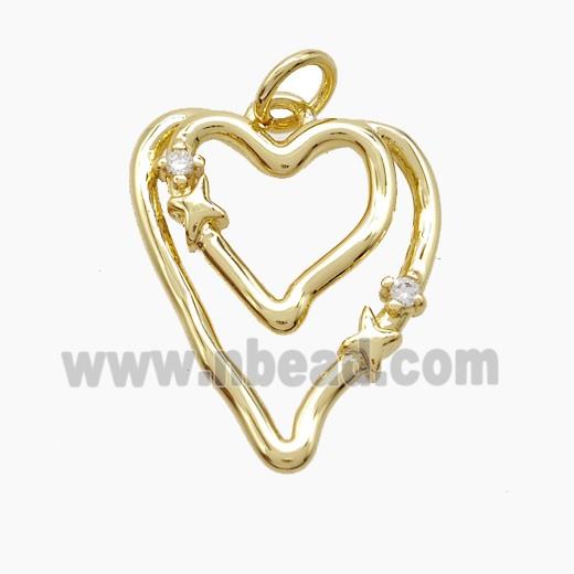 Copper Heart Pendant Pave Zirconia Double Gold Plated