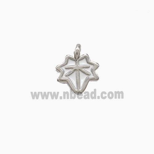 Copper Maple Leaf Pendant White Enamel Platinum Plated