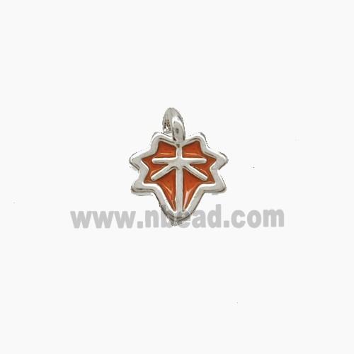 Copper Maple Leaf Pendant Orange Enamel Platinum Plated