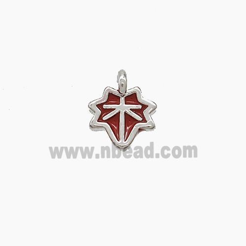 Copper Maple Leaf Pendant Red Enamel Platinum Plated