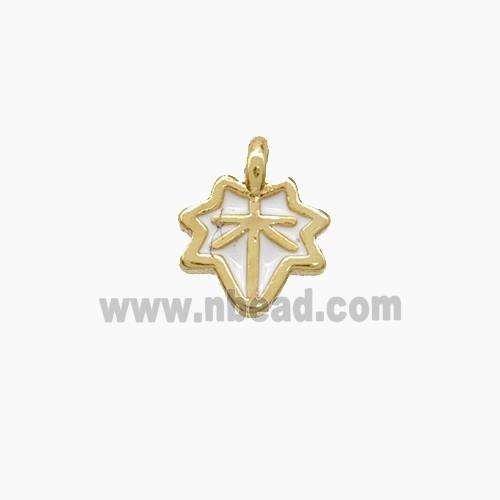 Copper Maple Leaf Pendant White Enamel Gold Plated