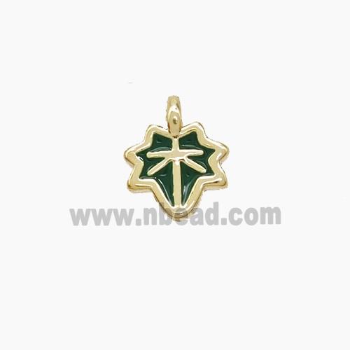 Copper Maple Leaf Pendant Green Enamel Gold Plated