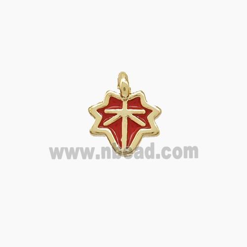 Copper Maple Leaf Pendant Red Enamel Gold Plated