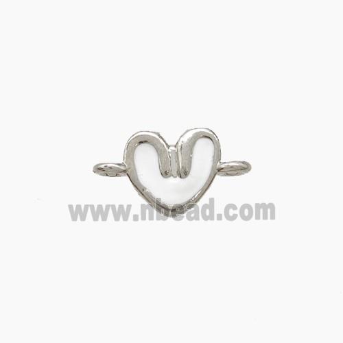 Copper Heart Connector White Enamel Platinum Plated