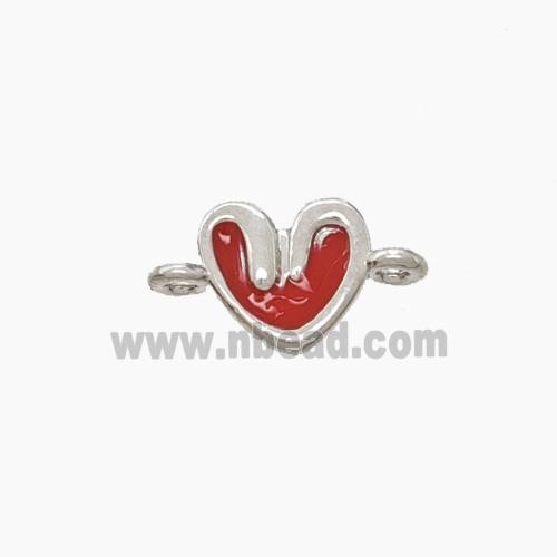 Copper Heart Connector Red Enamel Platinum Plated
