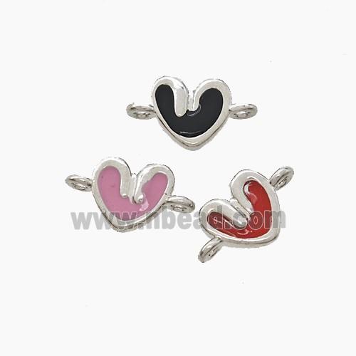 Copper Heart Connector Enamel Platinum Plated Mixed