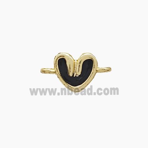 Copper Heart Connector Black Enamel Gold Plated