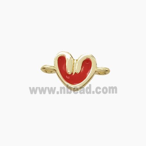 Copper Heart Connector Red Enamel Gold Plated