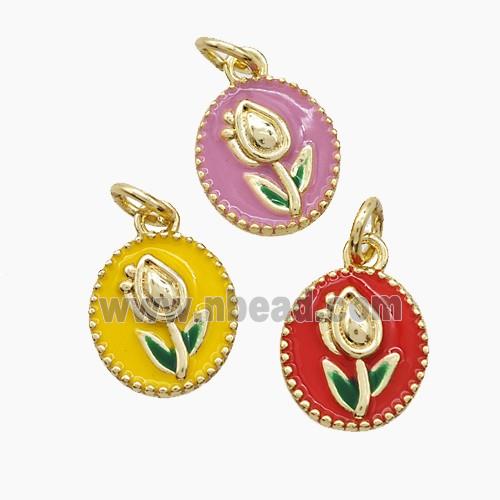 Copper Tulip Pendant Enamel Flower Gold Plated Mixed