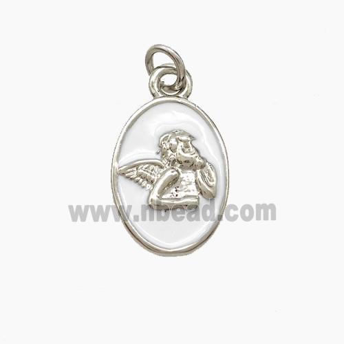 Copper Angel Pendant White Enamel Platinum Plated