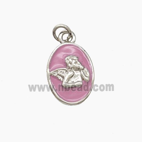 Copper Angel Pendant Pink Enamel Platinum Plated