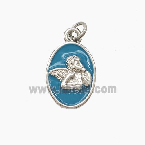 Copper Angel Pendant Blue Enamel Platinum Plated