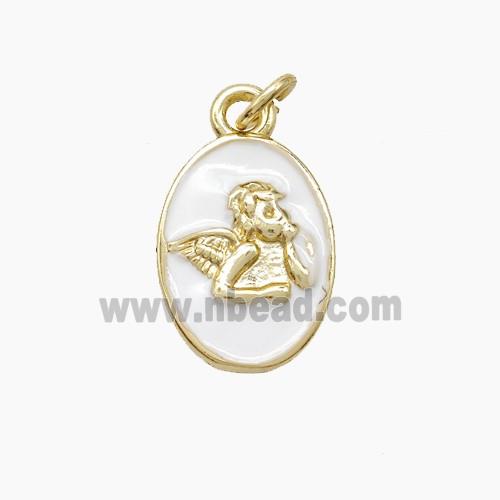 Copper Angel Pendant White Enamel Gold Plated
