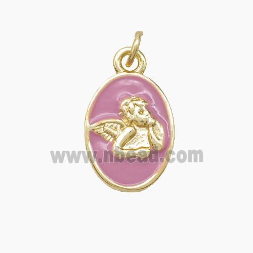 Copper Angel Pendant Pink Enamel Gold Plated
