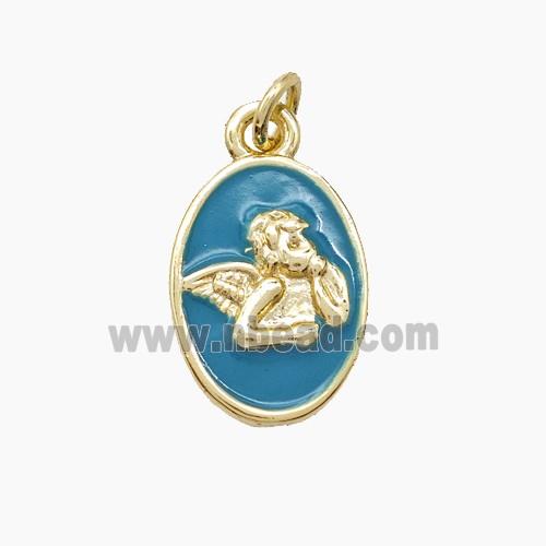Copper Angel Pendant Blue Enamel Gold Plated