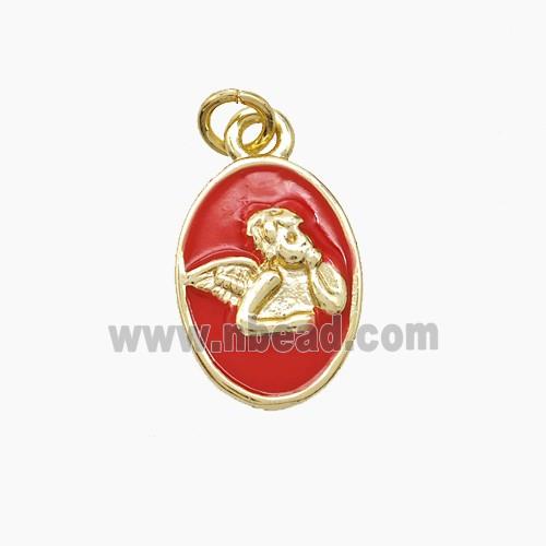 Copper Angel Pendant Red Enamel Gold Plated