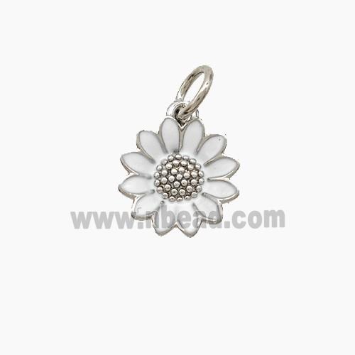 Copper Sunflower Pendant White Enamel Platinum Plated
