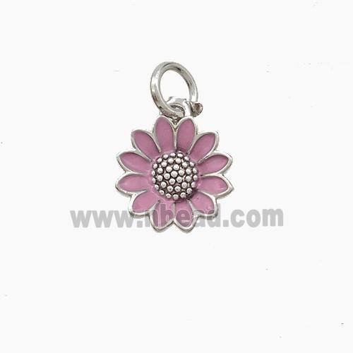 Copper Sunflower Pendant Pink Enamel Platinum Plated