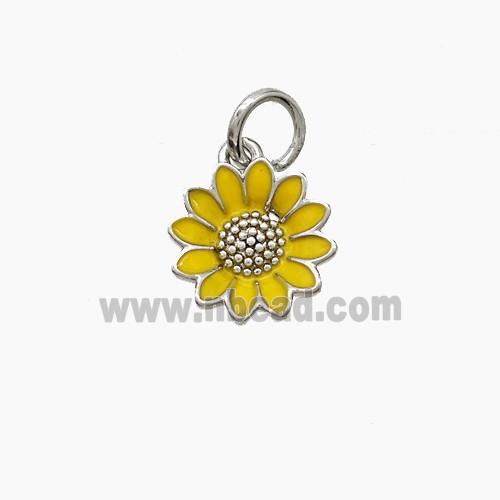 Copper Sunflower Pendant Yellow Enamel Platinum Plated