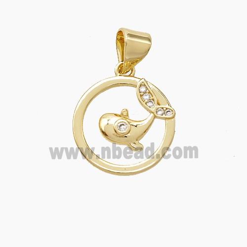 Copper Dolphin Pendant Pave Zirconia Gold Plated