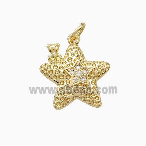 Copper Starfish Pendant Pave Zirconia Bear Gold Plated