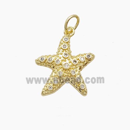 Copper Starfish Pendant Pave Zirconia Gold Plated
