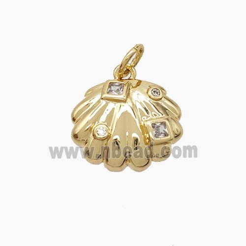 Copper Scallop Shell Pendant Pave Zirconia Gold Plated