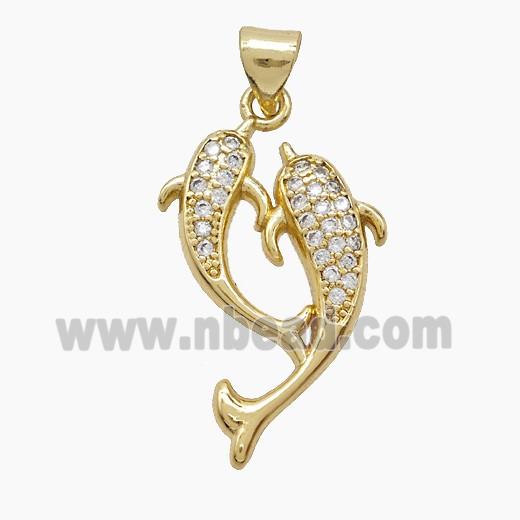 Copper Dolphin Pendant Pave Zirconia Gold Plated