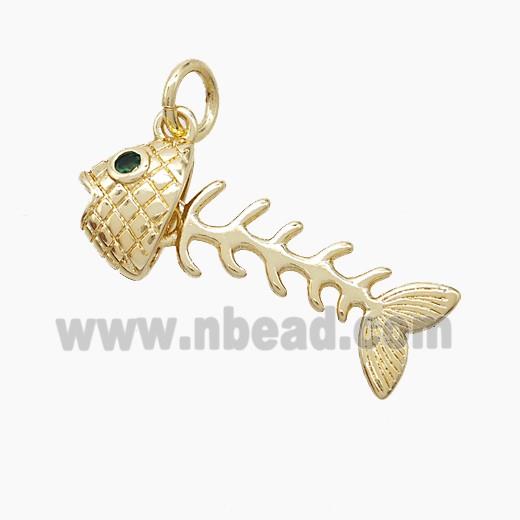 Copper Fish Bone Pendant Pave Zirconia Gold Plated
