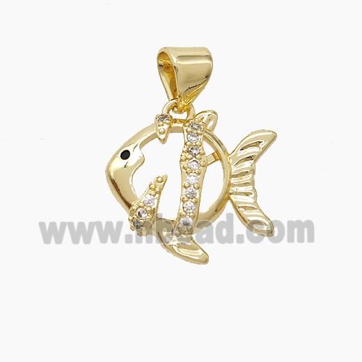 Copper Fish Pendant Pave Zirconia Gold Plated