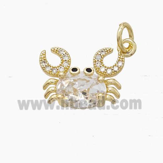 Copper Crab Pendant Pave Zirconia Crystal Glass Gold Plated