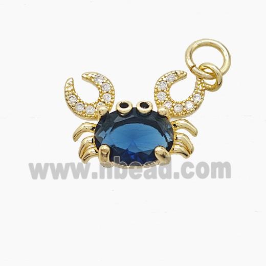 Copper Crab Pendant Pave Zirconia Blue Crystal Glass Gold Plated