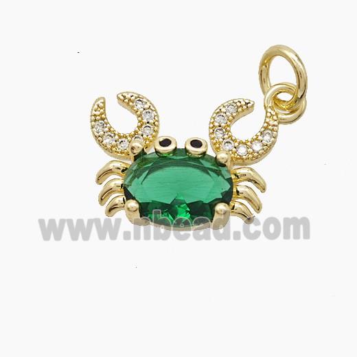 Copper Crab Pendant Pave Zirconia Green Crystal Glass Gold Plated