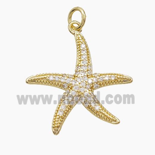 Copper Starfish Pendant Pave Zirconia Gold Plated