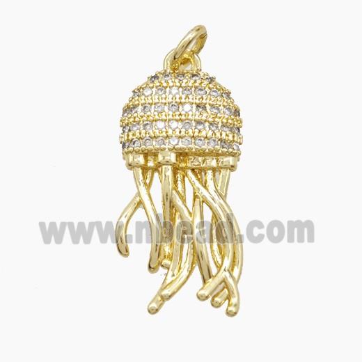Copper Jellyfish Pendant Pave Zirconia Gold Plated